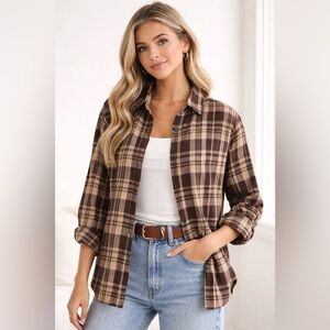 Romwe Button-Up Brown Flannel
